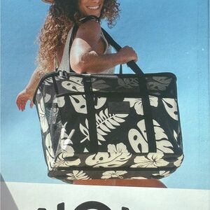 Brand New Aloha Collection Colllapsible Beach Tote in Black and Cream Floral